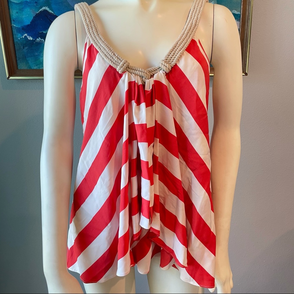 Diane von Furstenberg Silk Striped Nautical Rope Top Blouse Sleeveless Tank